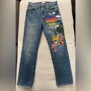 Alice + Olivia Amazing High Rise Slim Girlfriend Embroidered Jeans So Long 27